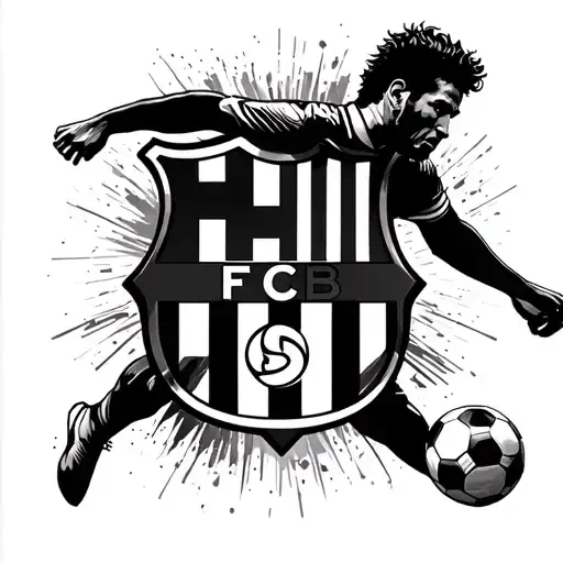 Barca football, I wanna tattoo Barca name, and instead of a, add Barca logo, and in the end a black figure playing footb tattoo design idea