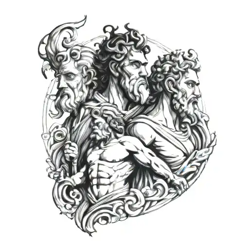 zues, Poseidon and hades Greek god tattoo design idea