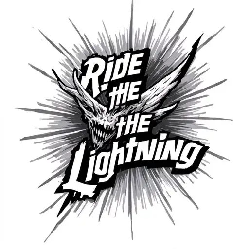 un rayo con línea delgada y de forma atravesada la frase "Ride the Lightning" tattoo design idea