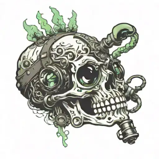 skull, skin melting , nightvision goggles tattoo design idea