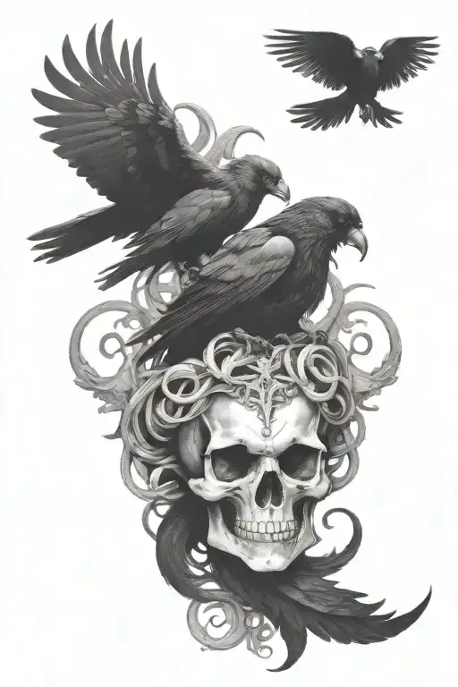 skull, Medusa, raven tattoo design idea