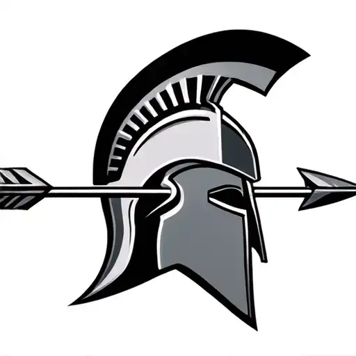 spartan helmet with arrow through it from top to bottom tattoo design idea