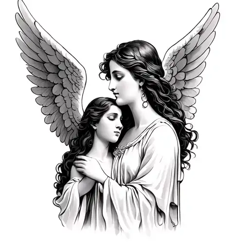 angel whispering into ear tattoo design idea