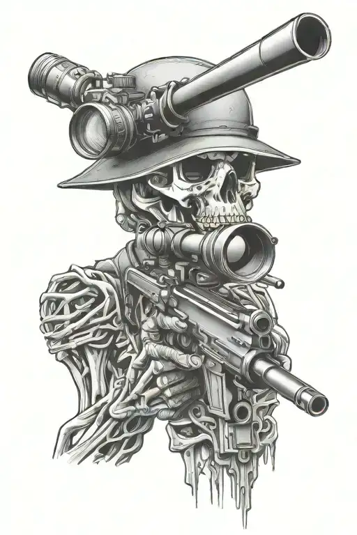 skeleton sniper aiming through scope tattoo design idea