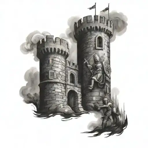 knights Templar attacking castle tower tattoo design idea