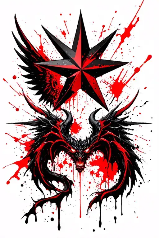 STAR WITH A ANGLE WING on the right AND A DEMON WING on the left tattoo design idea
