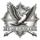 cross with light rays and dove  saying fear none trust God tattoo design idea