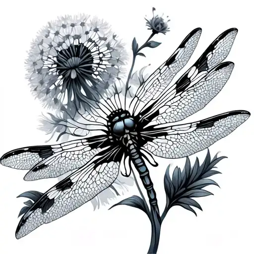 Dragonfly Dandelion tattoo design idea