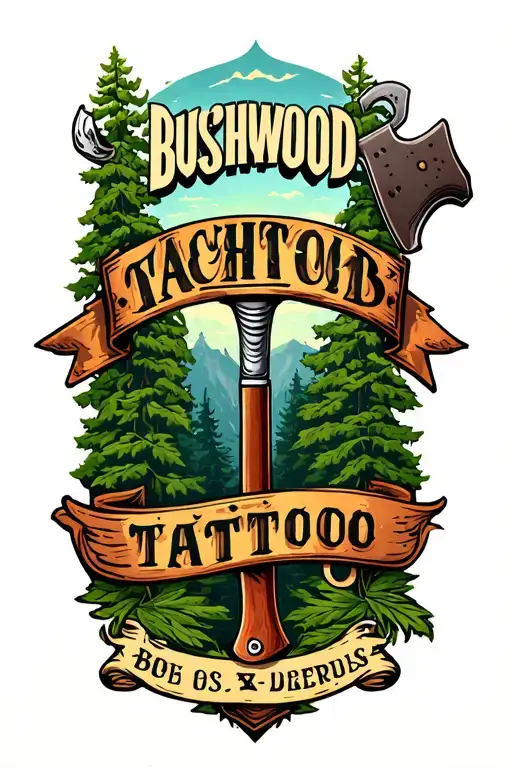 "BUSHWOOD" hatchet tattoo design idea