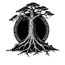 tree of Gondor mixed with Elden ring erdtree symbol and elvish writing from the book in Tolkien style around border tattoo design idea