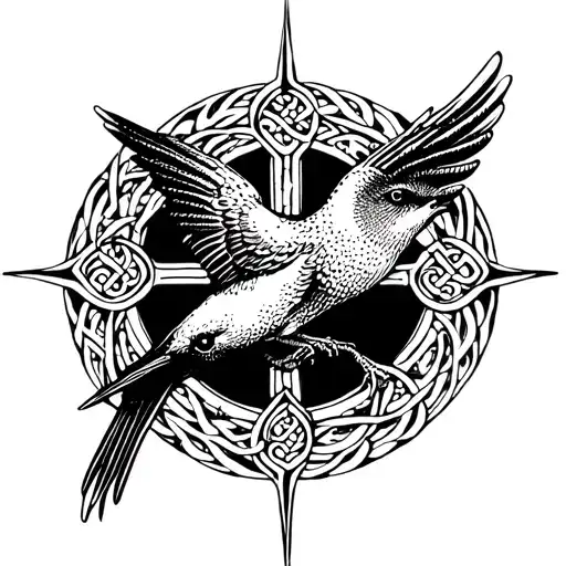 swallow bird on Celtic cross adorned tattoo design idea