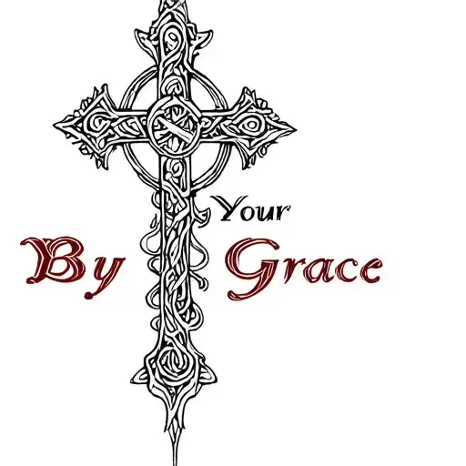 cross and words "By Your Grace" tattoo design idea