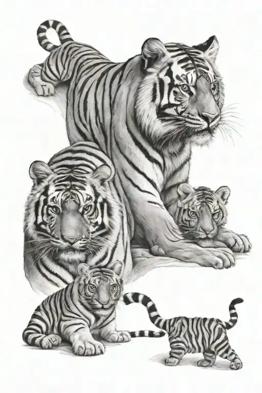 Tiger And 2 Cubs Tattoo tattoo design idea