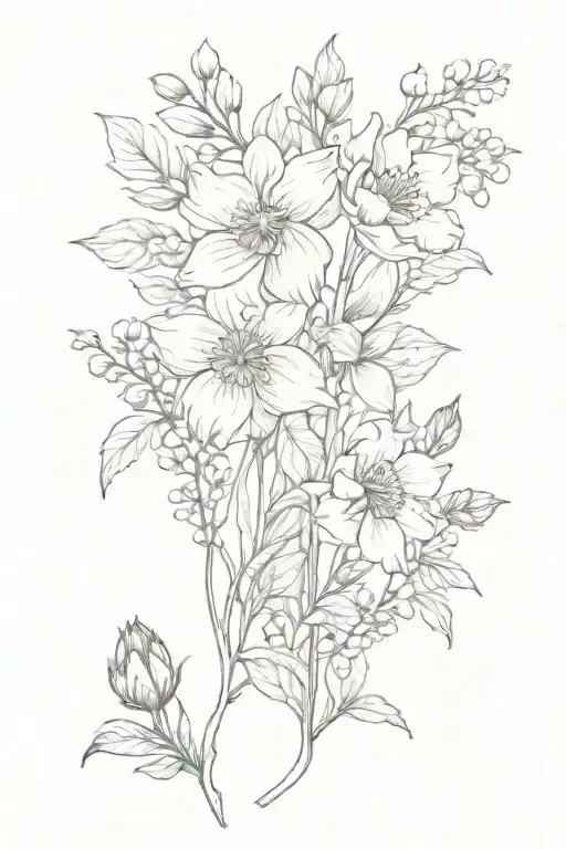 December, July, September December birth flowers tattoo design idea