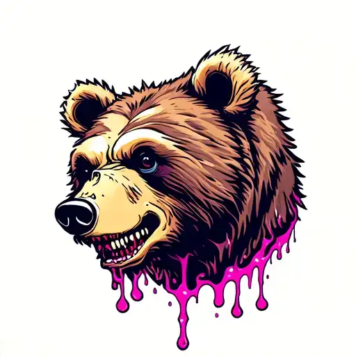 Neon half zombie grizzly bear goo oozing new school tattoo tattoo design idea