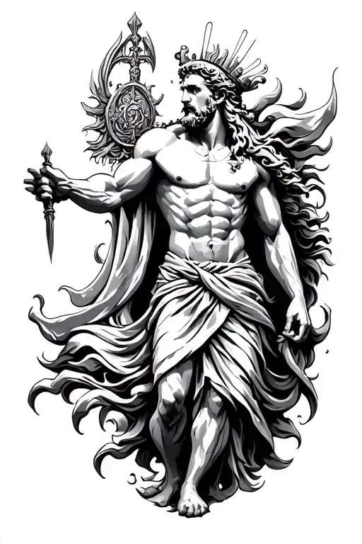 a tattoo of the greek god cronos, which means the unstoppable movement forward, dramatic motivational and inspirational tattoo design idea