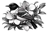 mocking bird and orchid flower tattoo design idea
