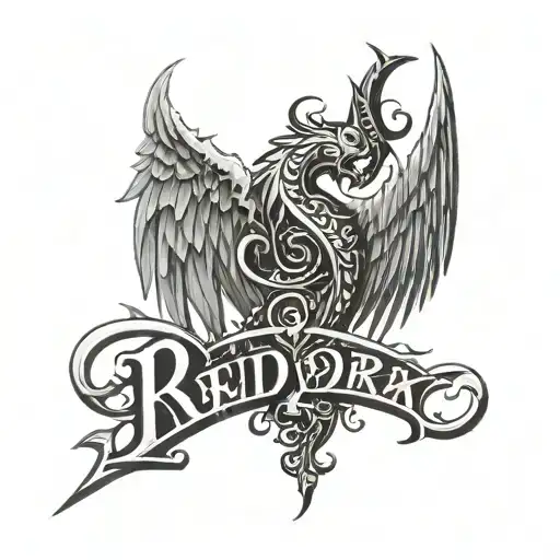simple broken sword with  wings and rudra written in the tattoo on neck side down the right earlobe tattoo design idea