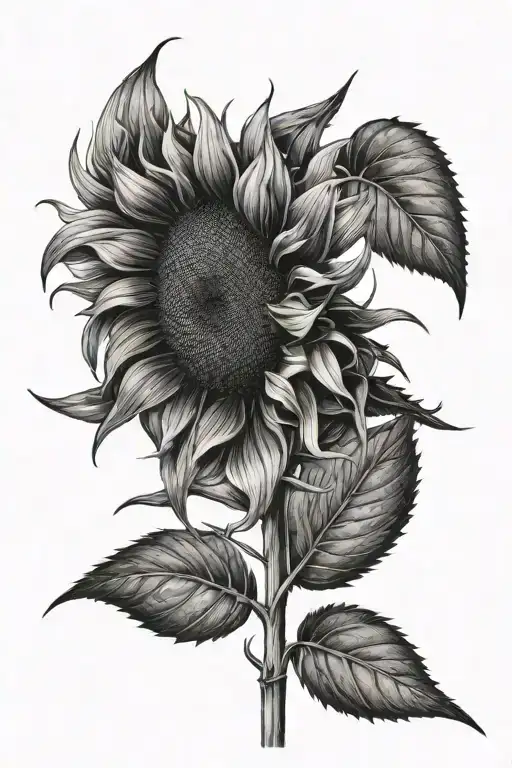 sunflower with barley field in background black and white tattoo design idea