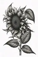 sunflower with barley field in background black and white tattoo design idea