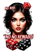 "No risk no reward " "No risk no reward " woman face with dice symbolizing the gamble tattoo design idea