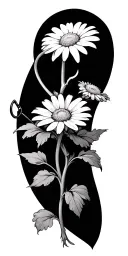 daisy with stem as fishing hook intertwined with cross tattoo design idea