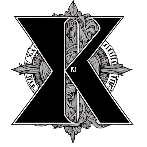 The initials with roman numeralsS.K.N: IX•VIII•MCMXCIK.L.N : XI•XVII•MMXIXC.N: X•III•MMXXII tattoo design idea