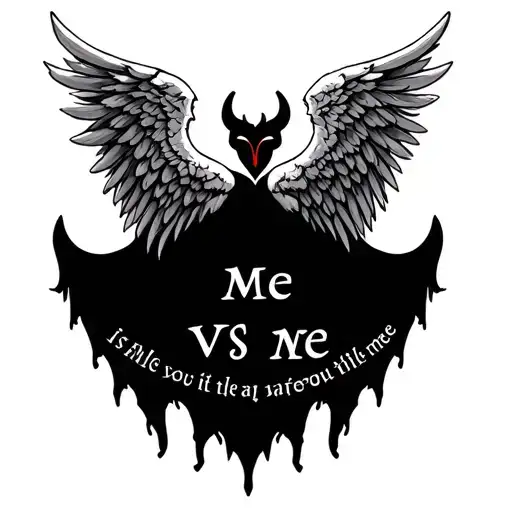 angel and devil wings with me vs me quote tattoo design idea