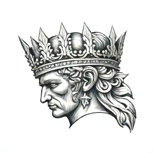 forehead tattoo of Caesar crown surrounded tattoo design idea