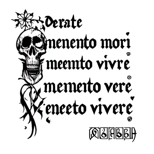 create a tattoo, that has written memento mori, memento vivere, with both verses symbols tattoo design idea