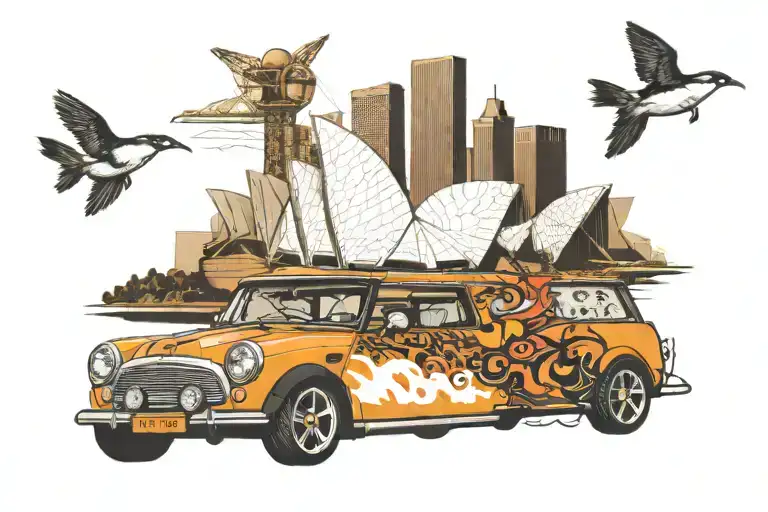 Mini Cooper and Sydney Opera House tattoo design idea