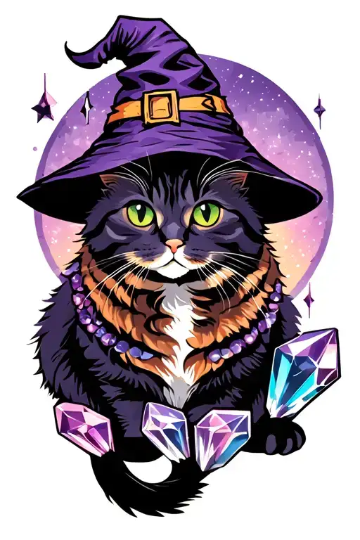 witches cat with crystals forming tattoo design idea