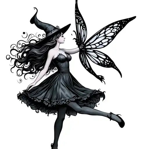 A fairy and a witch dancing dark tattoo tattoo design idea
