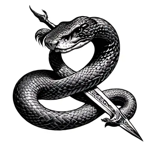 snake and dagger intertwined tattoo design idea