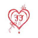 red love heart with 2 J's in cursive  tattoo design idea