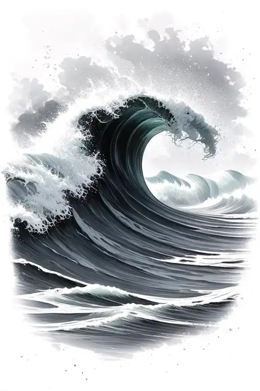 realistic white wash waves crashing tattoo design idea