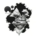 floating island blackwork tattoo bold tattoo design idea