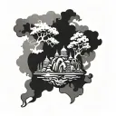 floating island blackwork tattoo bold tattoo design idea