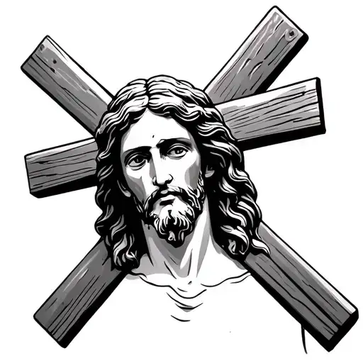 1. Jesus on the Cross:Place Jesus at the center, on a cross. You can depict him with a solemn, serene expression and a  tattoo design idea