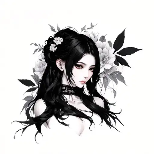 Nezuko Design Neotradictional style with pronounced neckline and sensual look. Quite color. It is for the knee low tattoo design idea