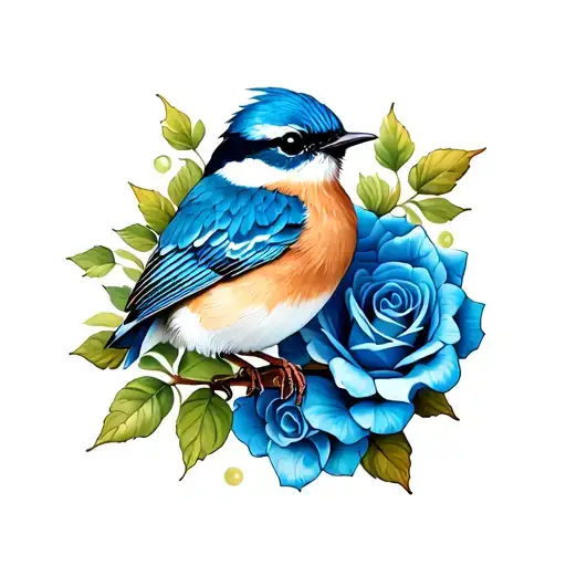 blue wren on roses tattoo design idea
