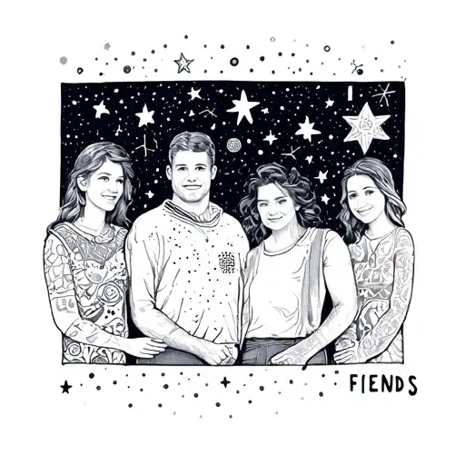 A celestial-themed tattoo design featuring stars and constellations with subtle references to the FRIENDS TV show tattoo design idea