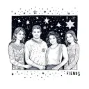 A celestial-themed tattoo design featuring stars and constellations with subtle references to the FRIENDS TV show tattoo design idea