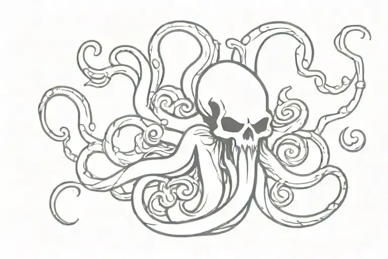 Kraken whit skulls tattoo design idea
