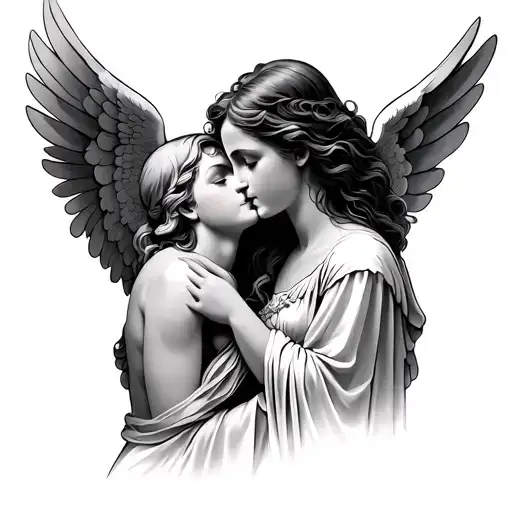 one angel whispering into persons ear  tattoo design idea
