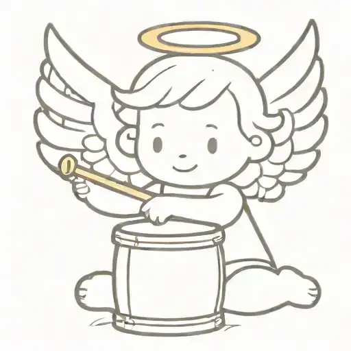 toddler angel holding drum sticks crossed tattoo design idea
