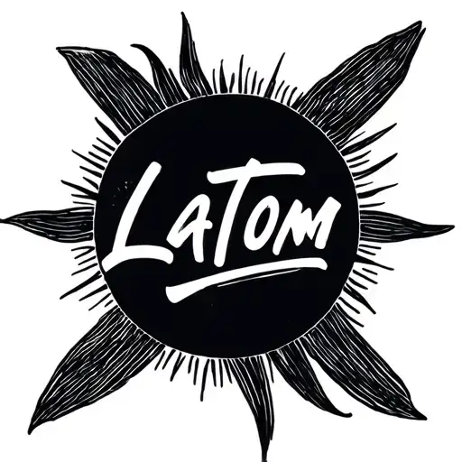 "LATOM" minimalist sun with script underneath tattoo design idea