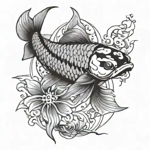 koi fish in a cyber sigilism style tattoo design idea