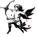 cupid shooting arrow a front view with some hearths  tattoo design idea