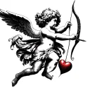 cupid shooting arrow a front view with some hearths  tattoo design idea